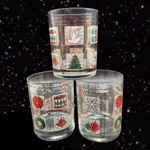 Culver USA Christmas Potpourri Glasses Tumbler Old Fashion Drinking Barware 3pcs